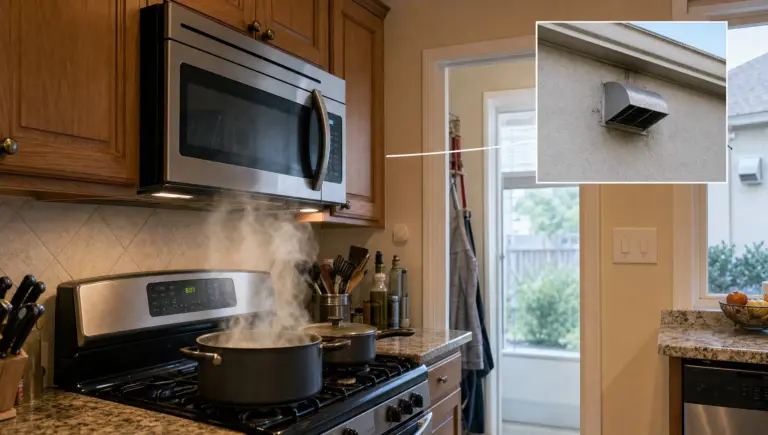 An over-the-range microwave sits above a kitchen stove, showing the appliance and its venting setup in a home kitchen.